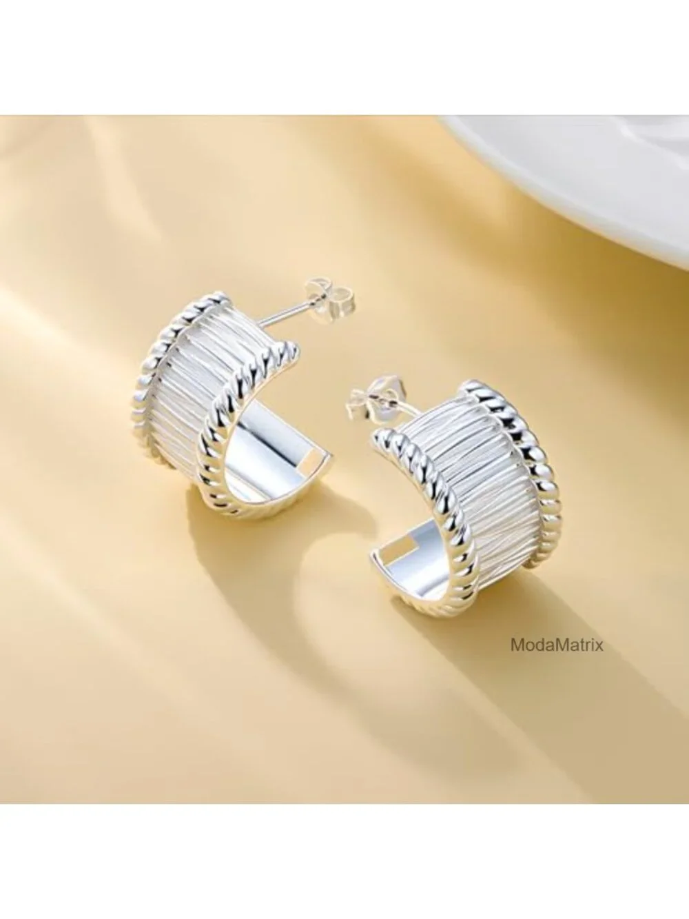 Chunky Twisted Hoop Earrings for Women - Hypoallergenic Silver Plated Brass